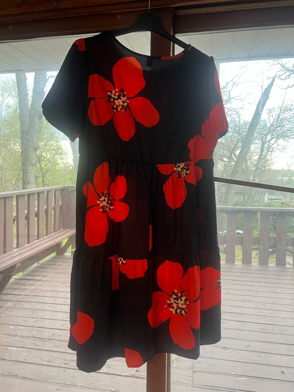 SHEIN Black Dress with Bold Red Floral Print